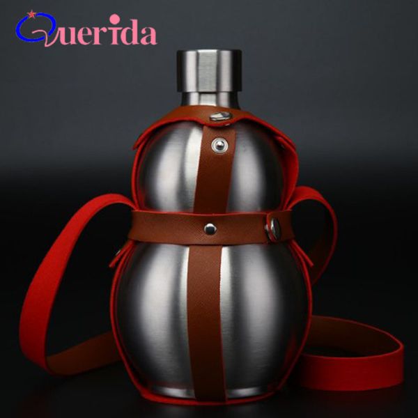 

flasks 7oz thick leather 3 pounds gourd stainless steel hip flask portable whiskey wine liquor screw cap bottle container bottle