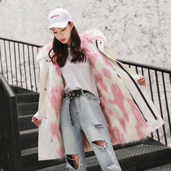 

2018 fox raccoon fur liner long faux fur coat mn, Black