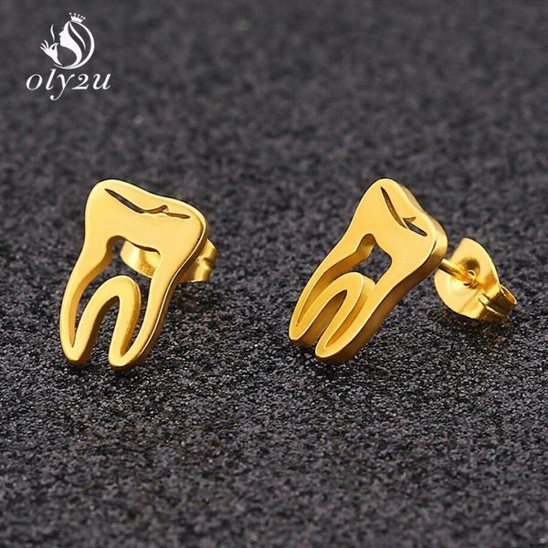 

oly2u kpop korean fashion tooth earrings small earrings stainless steel for girls ear studs women jewelry gifts ged019, Golden;silver