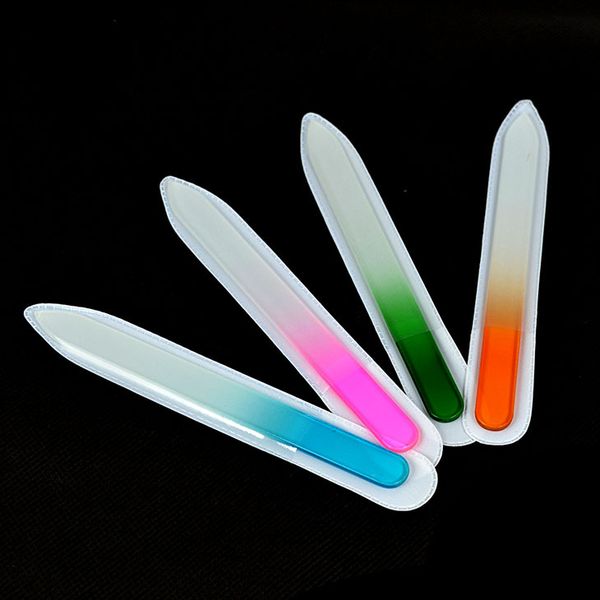 

9cm gla nail file with pla tic leeve durable cry tal file nail buffer nail care colorful hipping