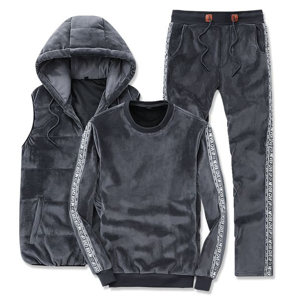 

men outdoor sport suit winter warm tracksuits 3pcs/set 175, Black;blue
