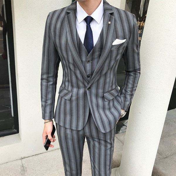 

spring new striped italian suits for men single breasted 3 pieces plus size 5xl beach suit men wedding classic men's suit, White;black