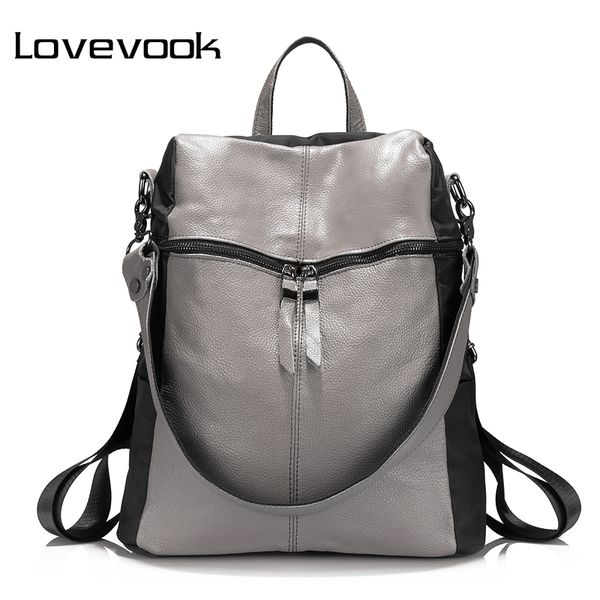 

lovevook brand women backpack genuine leather school backpacfor teenage girls oxford shoulder bag large capacity travel bags