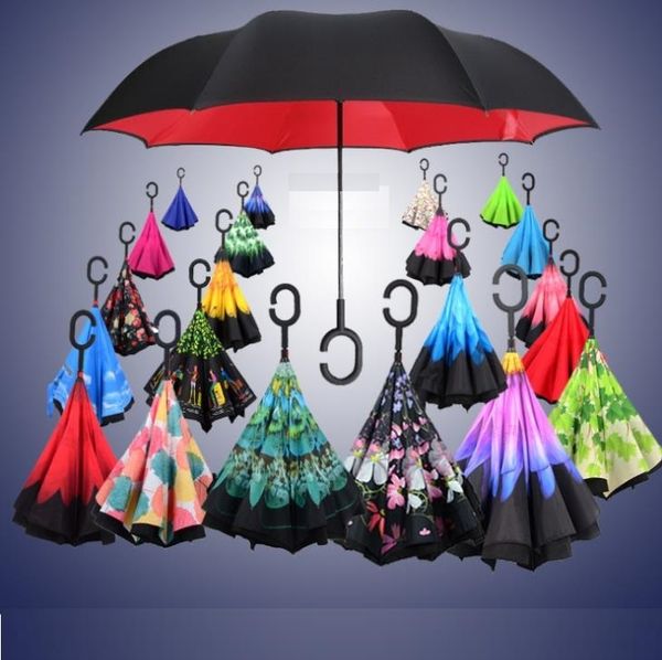 

windproof umbrella reverse folding double layer inverted umbrella self stand inside out rain protection c hook hands car car umbrellas t2i38