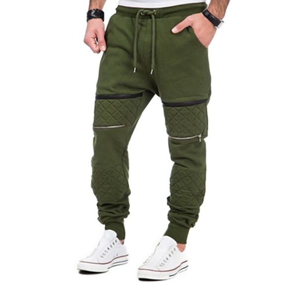 

plus size pants men casual fitness elastic bodybuilding sweatpants male casual zipper jogger trousers loose gyms pants, Black