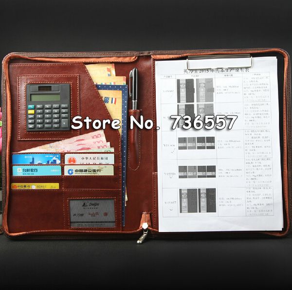 

office a4 pu leather zipper portfolio business executive padfolio classification folder document red blue color available