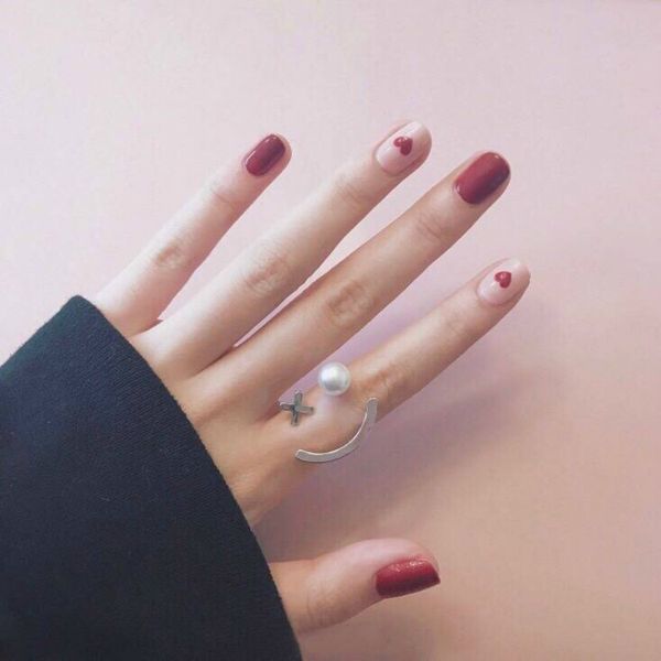 

sexemara elegant 24pcs ink wind style color false nails jump design simple middle-long size full nail tips patch art tool bride, Red;gold