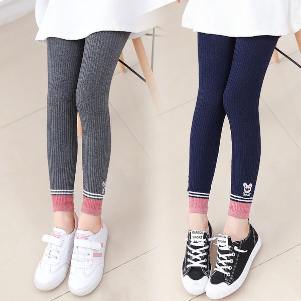 

kids cartoon leggings cute animal bear embroidery girls preppy style tights soft child solid color tights pants, Blue