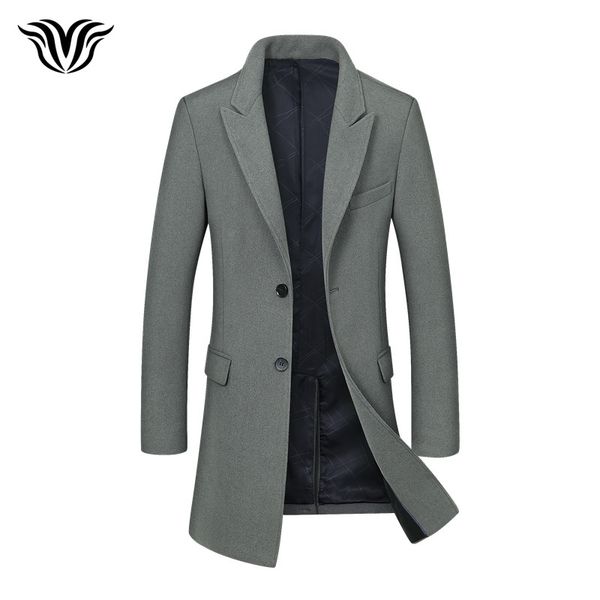

2018 winter new style men's slim wool coat fashion lapel two buttons business casual solid color long wool coat, Black