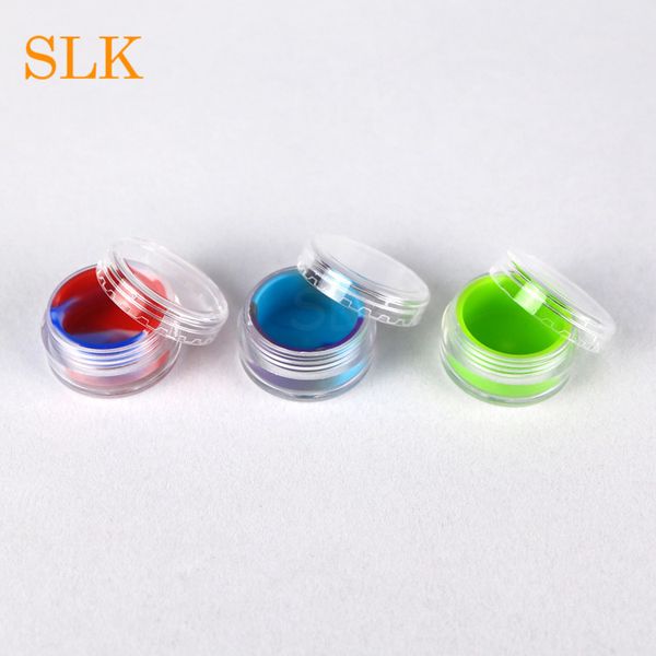 Contenitori in cera di silicone con guscio acrilico Vaso di plastica da 5 ml Mini scatola di rivestimento in silicone a prezzo economico Custodia rotonda per erba dabber