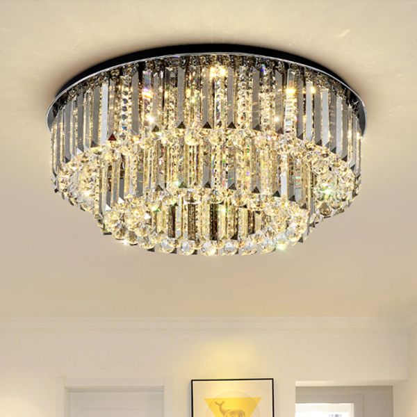 Dimmable Modern Led Round Crystal Chandeliers High End Clear K9 Crystals Surface Mounted Chandelier For Living Room Bedroom Hotel Room Contemporary