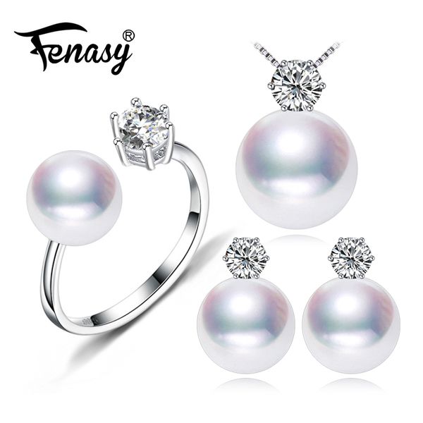 

fenasy pearl jewelry brand wedding engagement jewelry sets natural pearl pendant necklace women/stud earrings,crown ring, Black