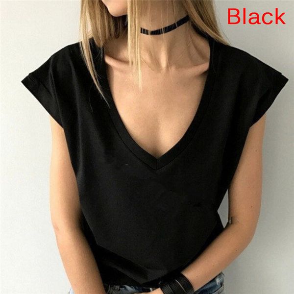 

summer v neck white t shirt women short sleeve loose tshirt camisetas feminina lady tee casual black t shirt