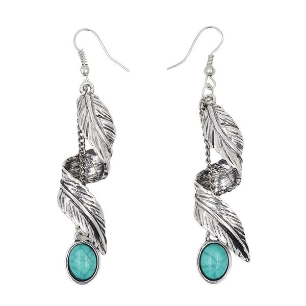 

europe and the united states new retro popular earrings wholesale alloy plating ancient silver pine pendant leaves exaggerated earrings