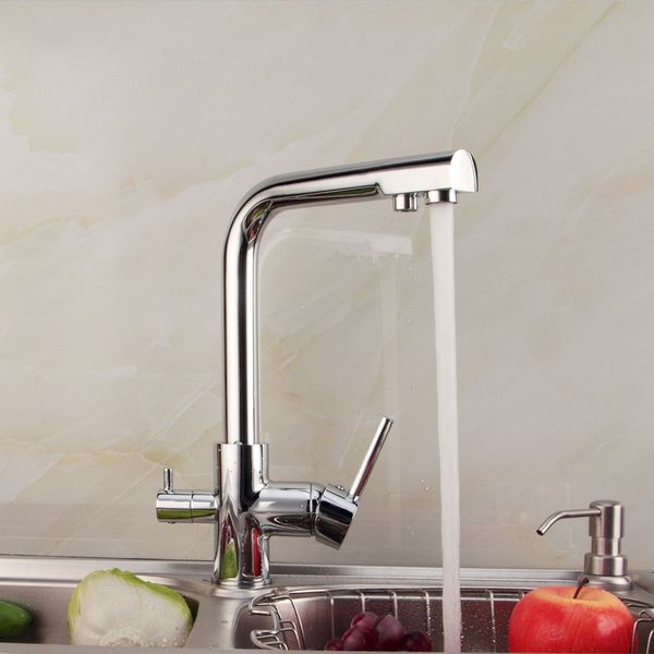 

2015 new chrome ceramic griferia grifos cocina torneira para cozinha kitchen sink faucet pure all copper and cold double tap