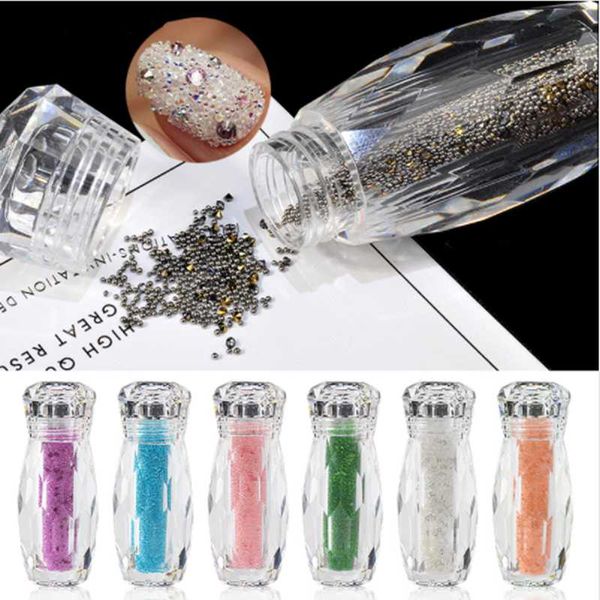 

1 bottle mini caviar beads crystal tiny rhinestones glass micro bead for nails diy colorful 3d glitter nail art decorations, Silver;gold