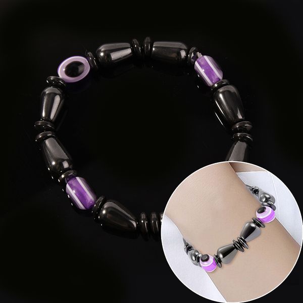 

magnetic black and purple bracelet beads hematite stone therapy health care magnet hematite beads bracelet men's jewelry