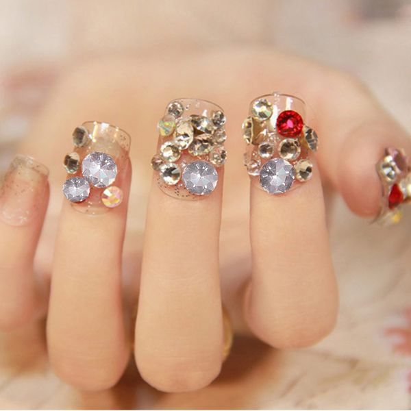 

nails art decoration diamonds tips glass glitter rhinestones for nail mixed 3d manicure diy nail beauty tool, Silver;gold