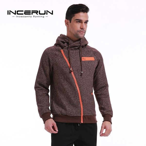 

incerun casual hoodies men hoodies men sweatshirt tracksuit male zipper hooded jacket casual sportswear moleton masculino, Black