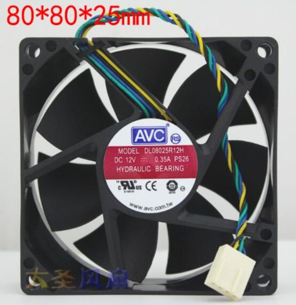 Original autêntico AVC 8025 8CM DL08025R12H rolamento hidráulico Ventilador da CPU de controle de temperatura de 4 fios