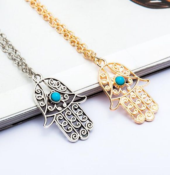 

dhl hamsa hand pendants necklace fashion luck fatima hand palm statement pendant clavicle necklace collares designer luck jewelry, Silver