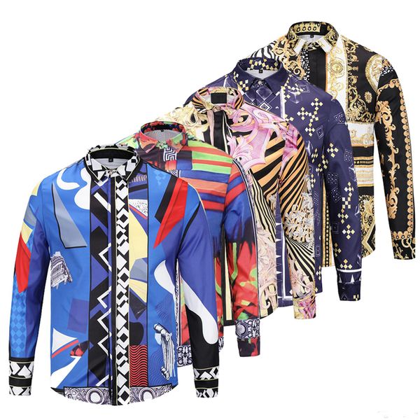 

2018 Новый Медуза печатных роскошные мужчины Платье рубашка Slim Fit хлопок рубашки дл