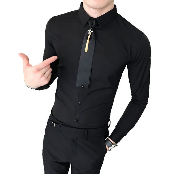 

hairstylist shirt men autumn new slim fit dress shirts for men clothes 2018 long sleeve solid all match male shirt, White;black