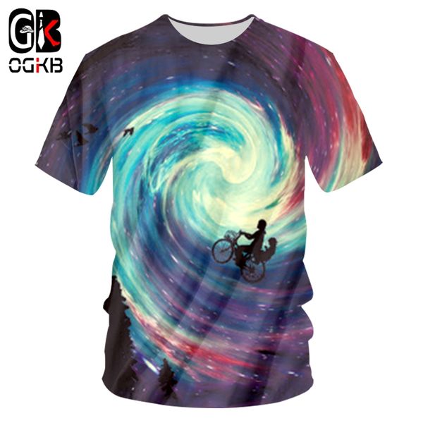 

ogkb t shirts men's fashion o-neck paisley 3d tee shirt printed starry bicycle loose big size costume homme summer t-shirt, White;black