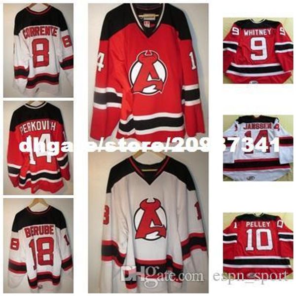 

custom mens womens kids ahl albany devils 18 js berube 10 rod pelley 100% embroidery custom any name any no. ice hockey jerseys, Black;red