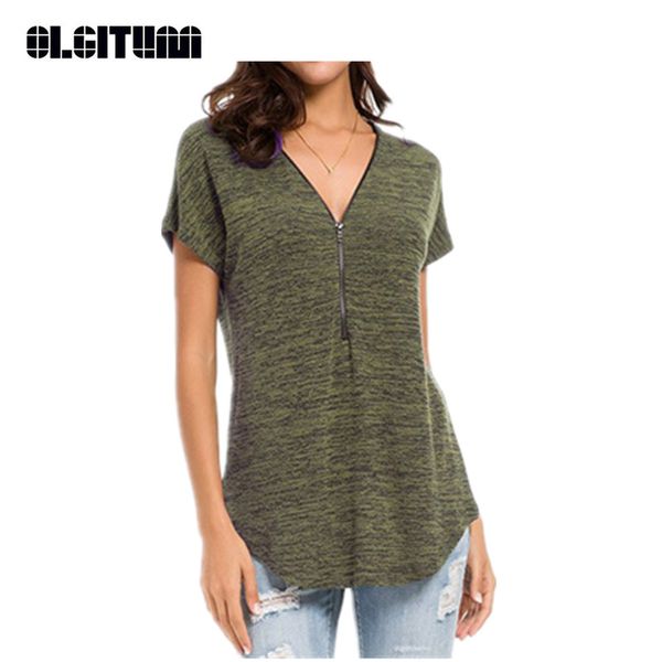 

new 2018 summer women t-shirt solid color zipper v-neck short sleeve color cotton tee female 9 colors s-2xl tt399, White
