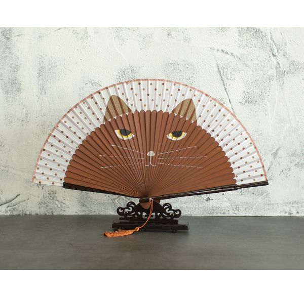 

cartoon hand painted cat fan japanese bamboo silk folding hand held fan traditional craft chinese decorative fans gift 7 inches