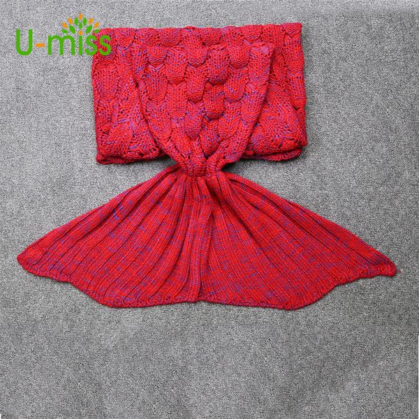 

u-miss mermaid tail knitted kids blanket warm sleeping wrap bed throw plush bed spread knitted kids mermaid tail blankets