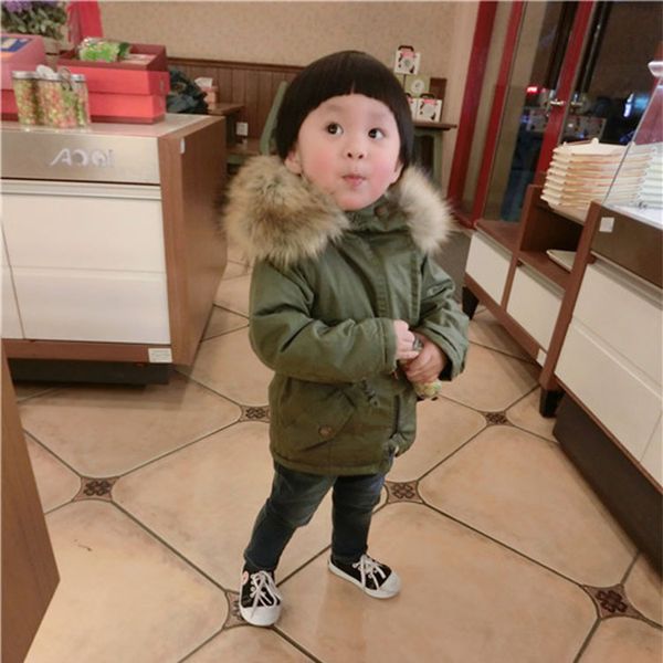 Childrilhos grossos jaqueta de inverno menina casaco quente com pele bebê menino sobretudo com capuz toddler inverno casaco colar roupa snowsuit