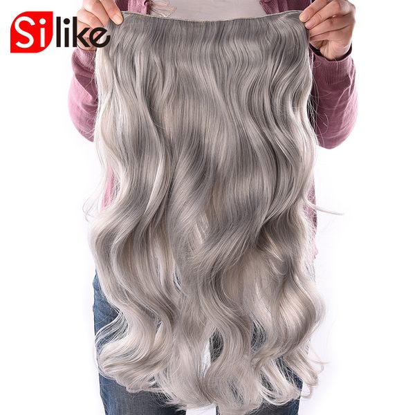 

silike 190g 24 inch stretched wavy clip in synthetic hair extensions heat resistant fiber 4 clips one piece 17 colors available, Black;brown