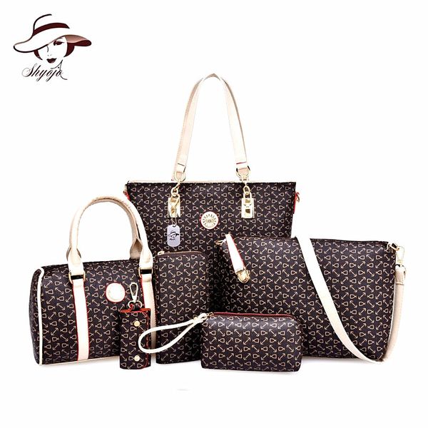 

2018 new women handbags 6 pcs composite bag pu leather fashion sweet ladies shoulder bags black colors set bags d18101104