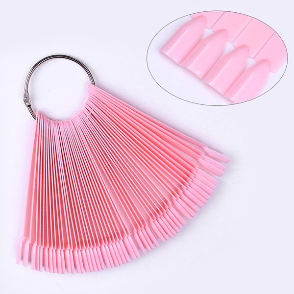 

50pcs false nail tips color card acrylic uv polish pink white fan manicure nail art practice display tool, Red;gold