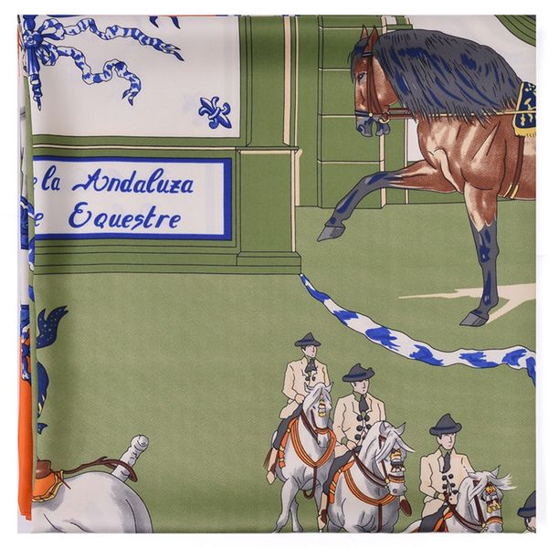 

new twill fashion neckerchief women stoles scarves horse hijab scarf square silk 130*130cm female foulard large wrap shawl tassel print kkrr, White;black