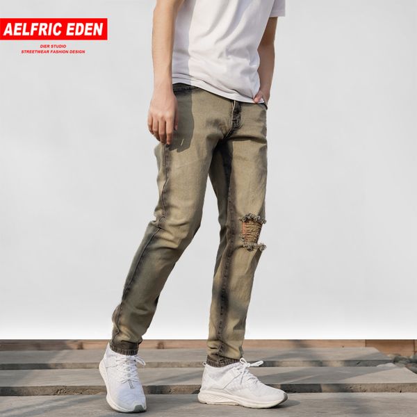 

aelfric eden ripped hole mens jeans 2018 high street destroyed jeans casual pants punk biker male denim streetwear tc08, Blue
