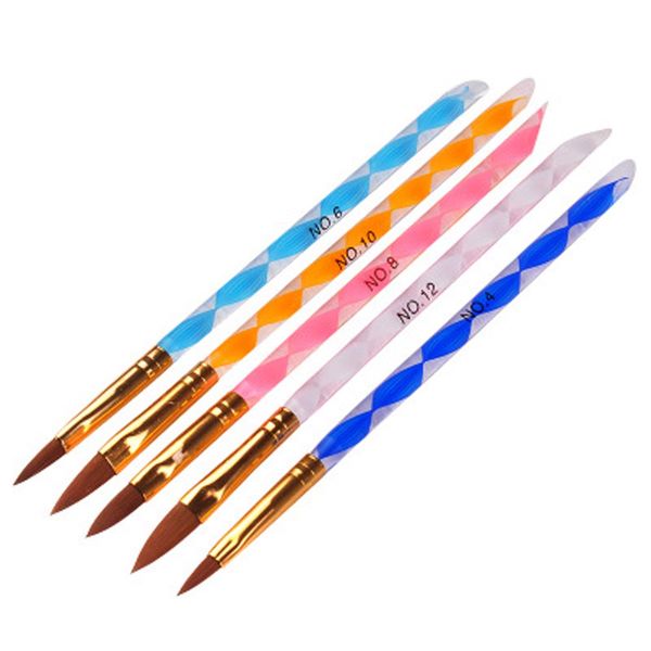 

color random 5 pcs/set 17.5cm nail art 3d acrylic carving pen brush nail art painting brush drop shipping, Silver