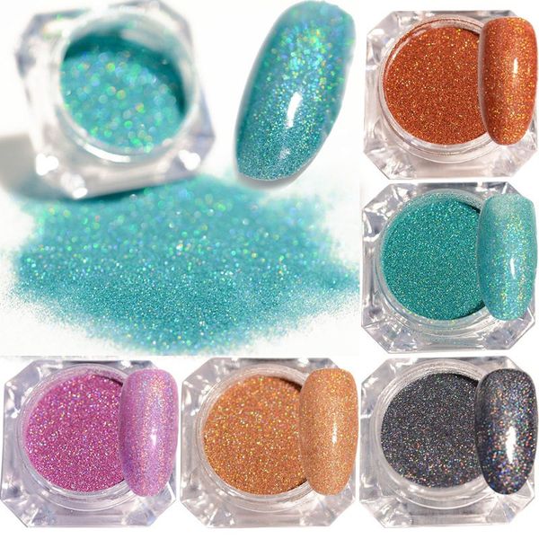 

1.5g/box holographic colorful glitter shiny laser nail glitter powder ultra-thin 5 colors nail dust manicure, Silver;gold
