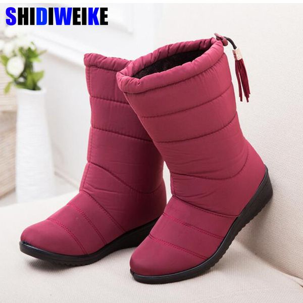 

shidiweike 2017 shoes women boots black red mid-calf riding boots russia winter waterproof keep warm snow down shoes m035