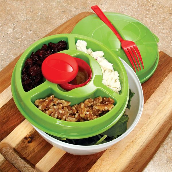 

wholesale-portable double layer salad bowl with dressing sauce cup&fork salad kit lunch box for easy storage and stay fresh