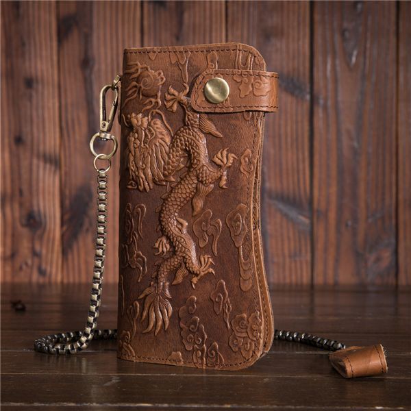 

antitheft iron chain oil, wax leather purse, antique wind pressure dragon pattern, cowboy wallet, fashionable new student b161, Red;black