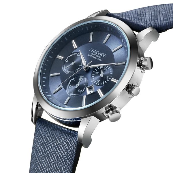 

2018 mens watches casual quartz sports wristwatch leather strap male clock watch relogio masculino, Slivery;brown