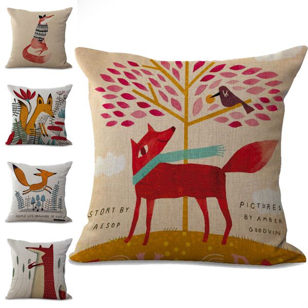 Animal Fox Pillow Case Cushion Cover Linen Cotton Throw Square