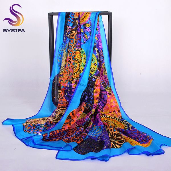 

brand blue ladies long silk scarf shawl 2017 summer fashion beach shawl cover ups women pure silk scarves wraps yellow orange d18102406, Blue;gray