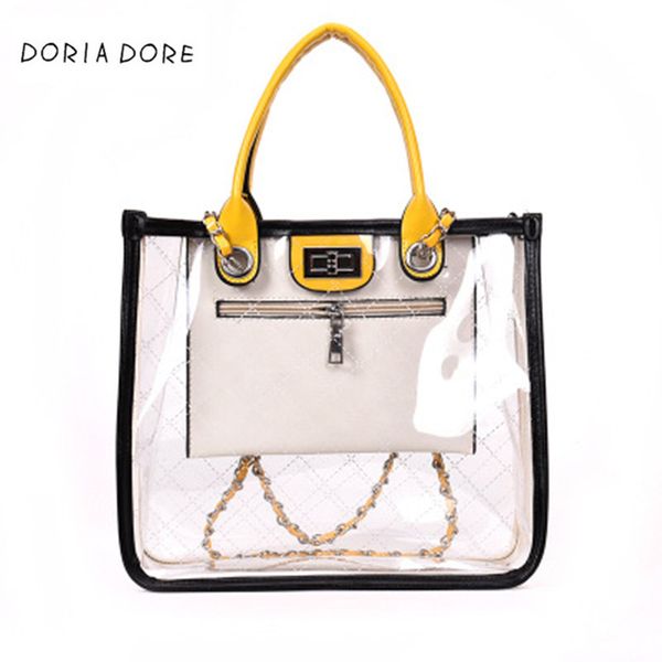 

new 2018 summer transparent trendy composite bag pvc clear handbag lady quilted plaid bag fashion women shoulder tote