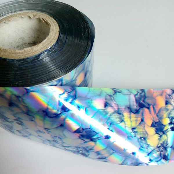 

100*4cm holographic blue white porcelain nail foil new design transfer sticker salon nail art decals, Black