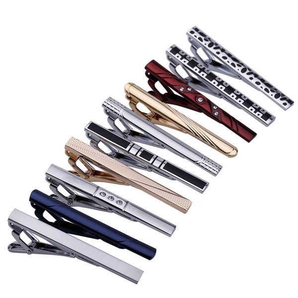 

10pcs mixed gentleman necktie tie clips crystal bar set for regular ties 2.3 inch-ldj0013, Silver