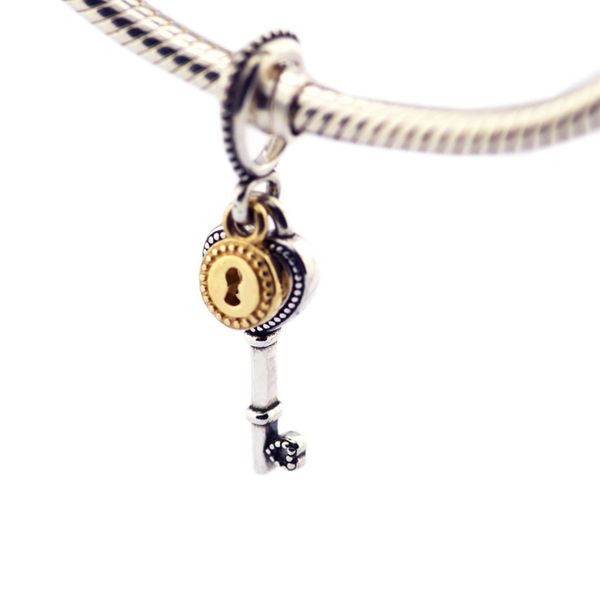 

diy fits for beads bracelets design with this key to my heart charms with 14k gold 100% 925 sterling-silver-jewelry, Blue;slivery